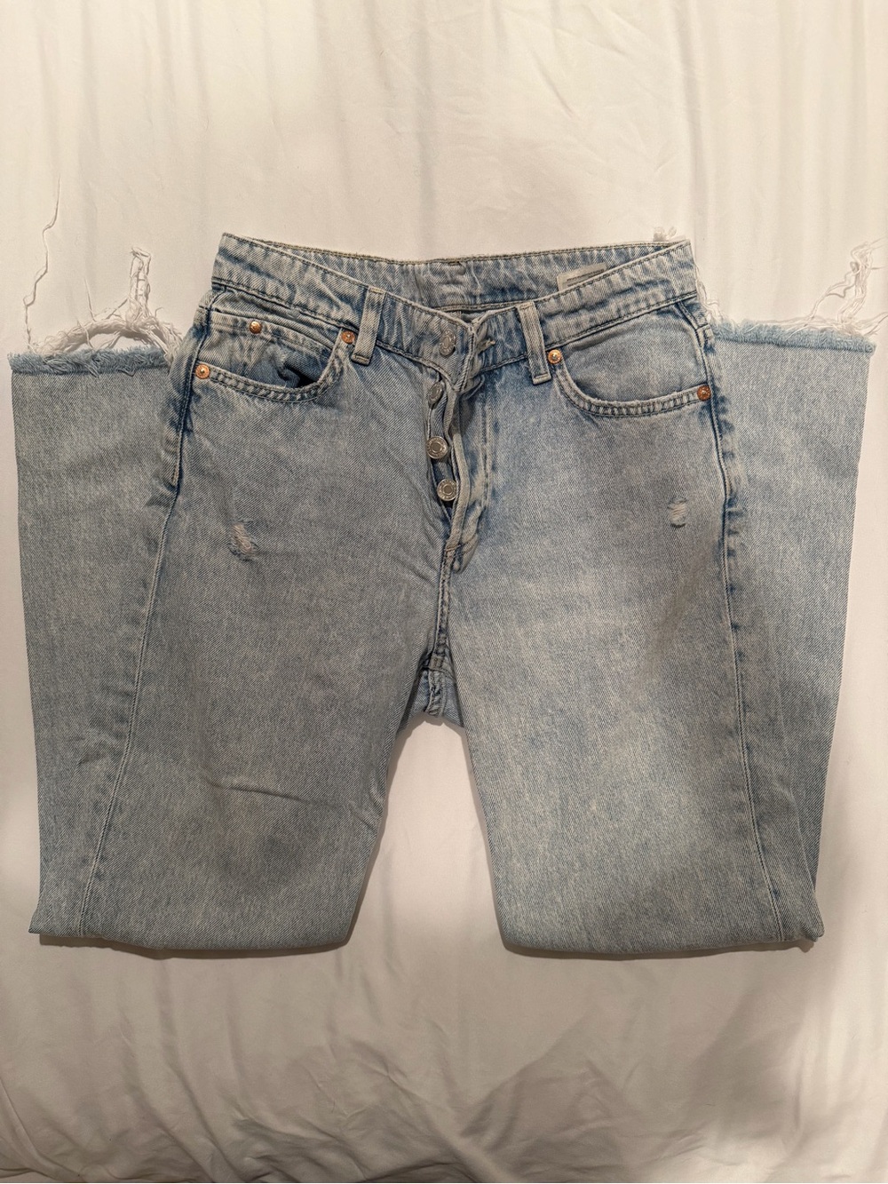 Light Wash Straight-Leg Jeans with Button Fly